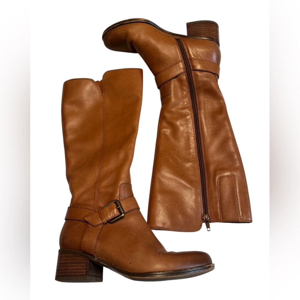 Naturalizer Tan Leather Mid-Calf Heeled Boots